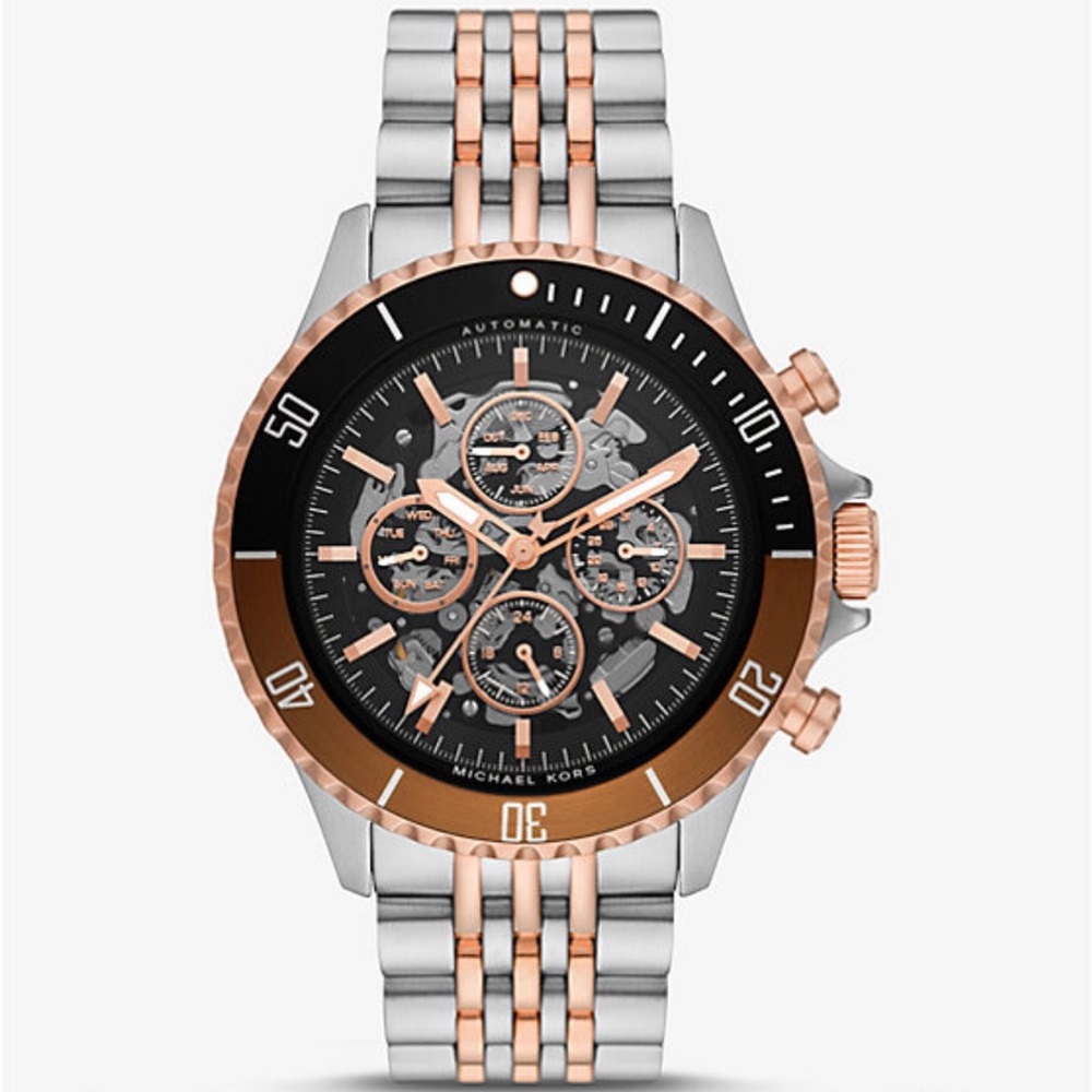 Michael Kors Bayville Automatic Men’s  Rose Gold and Silver Chronograph Watch
